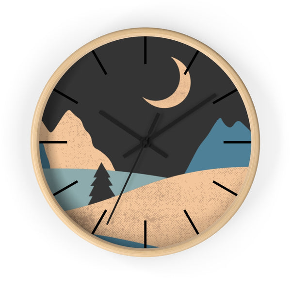 Wall Clock, Clocks, Mountain Night, Organic Theme, Wooden Clock, Time, Wall Decor, Midnight, Wood, Plexiglass, Decor, Home Decor, Gifts - Dakoda Goods & Co.