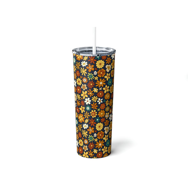 Tumbler Cup for Work Gifts for Travel Mug Insulated Steel Cup Retro Floral, 20oz
