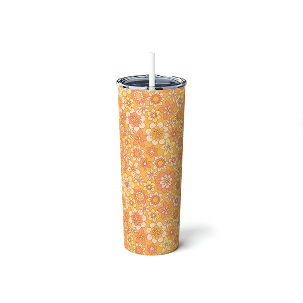 Steel Tumbler with Straw, 20oz Tumbler Floral Pattern