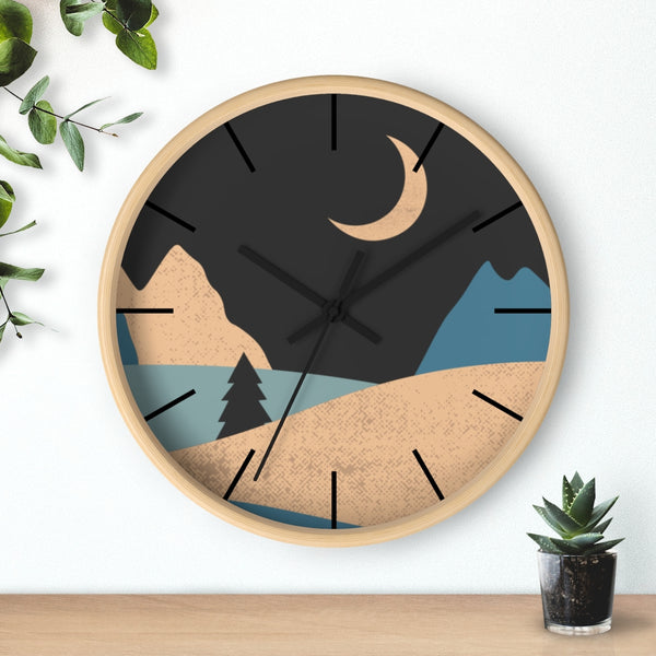 Wall Clock, Clocks, Mountain Night, Organic Theme, Wooden Clock, Time, Wall Decor, Midnight, Wood, Plexiglass, Decor, Home Decor, Gifts - Dakoda Goods & Co.