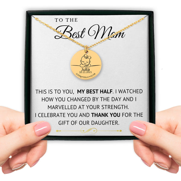 Baby Birth Details Necklace for Mom, Gifts for New Mom