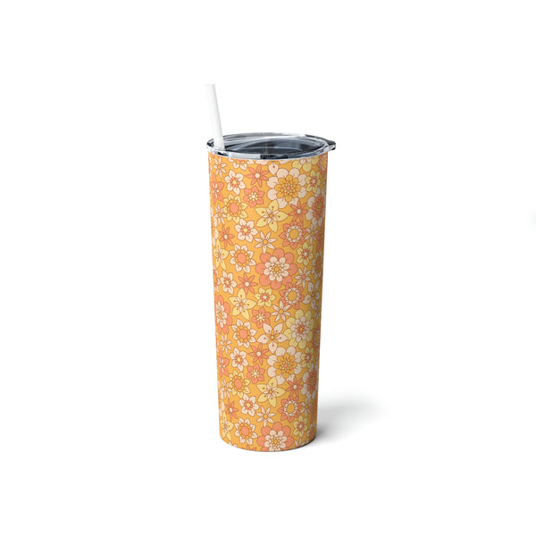 Steel Tumbler with Straw, 20oz Tumbler Floral Pattern