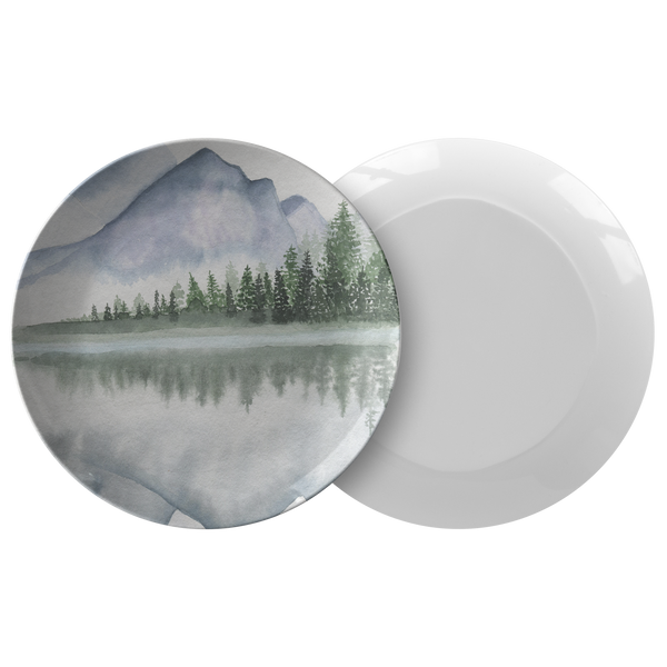 Watercolor Lake Mountain Plastic Dinner Plate