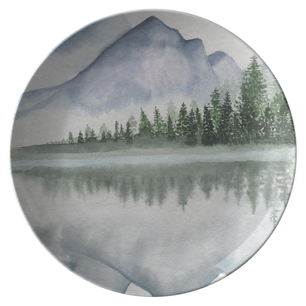 Watercolor Lake Mountain Plastic Dinner Plate
