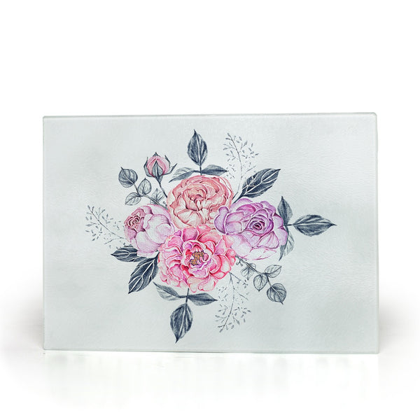 Cutting Board, Glass, Pastel Floral Design - Dakoda Goods & Co.